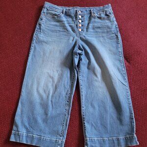 a.n.a. jeans women's 18 blue denim wide leg crop button fly